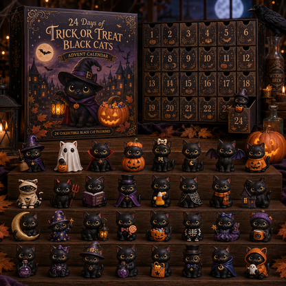 CHRISTMAS KICKOFF 49% OFF - 2026 Days of Trick or Treat Black Cats Blind Box - 24-Day Festive Countdown, Halloween Black Cat Themed Collectible Miniatures Blind Box - Gift For Halloween Lovers