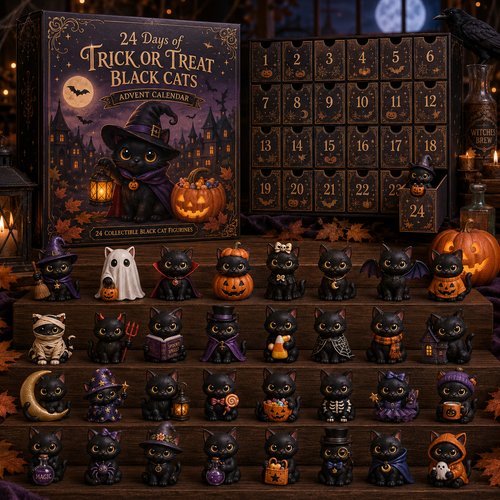 CHRISTMAS KICKOFF 49% OFF - 2026 Days of Trick or Treat Black Cats Blind Box - 24-Day Festive Countdown, Halloween Black Cat Themed Collectible Miniatures Blind Box - Gift For Halloween Lovers