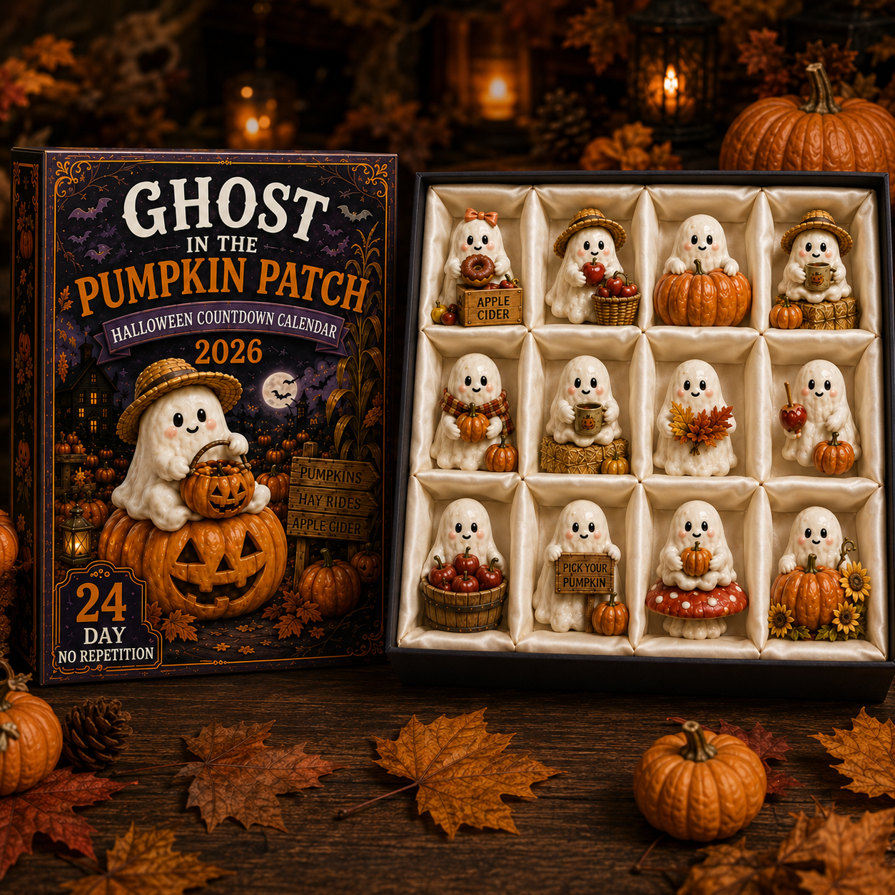 Ghost in the Pumpkin Patch Advent Calendar 2027 – 24 Unique Halloween Ghost Miniatures,