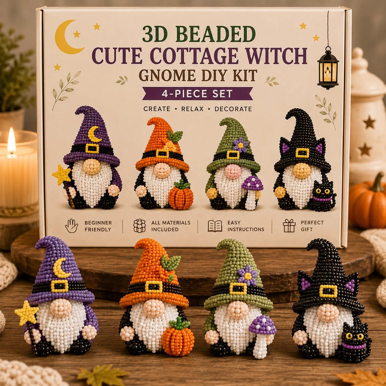 3D Beaded Gnome DIY Bead Kit – 8 Adorable Handmade Gnome Designs Craft Set