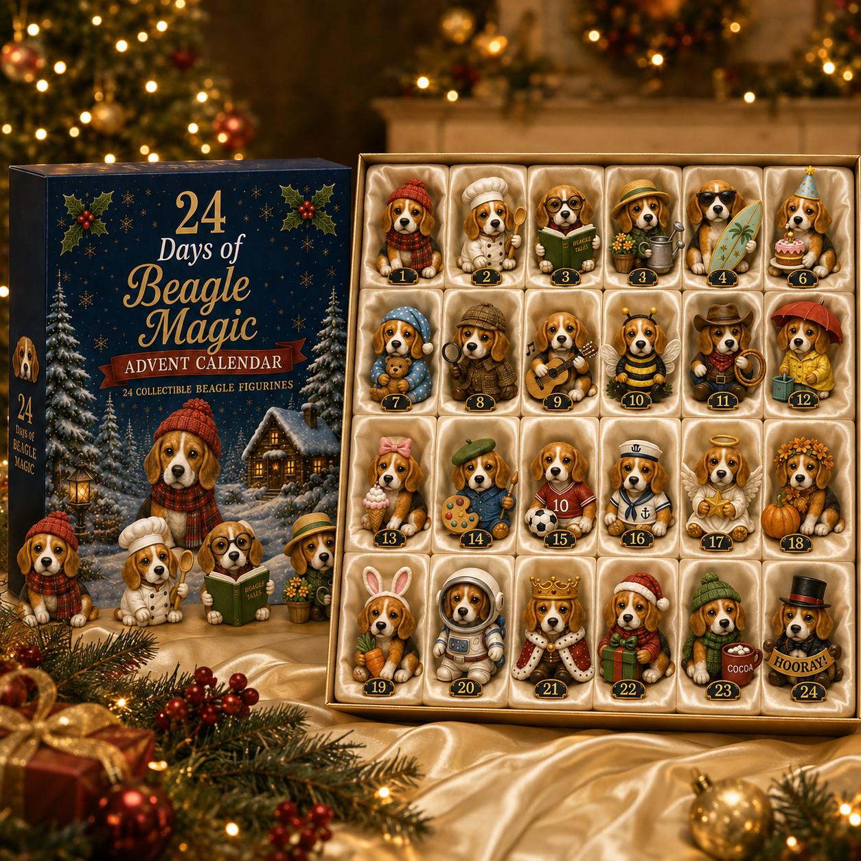 Beagle Magic Advent Calendar 2026 – 24 Days of Unique Beagle Miniature Collectibles, 24 Cute Holiday