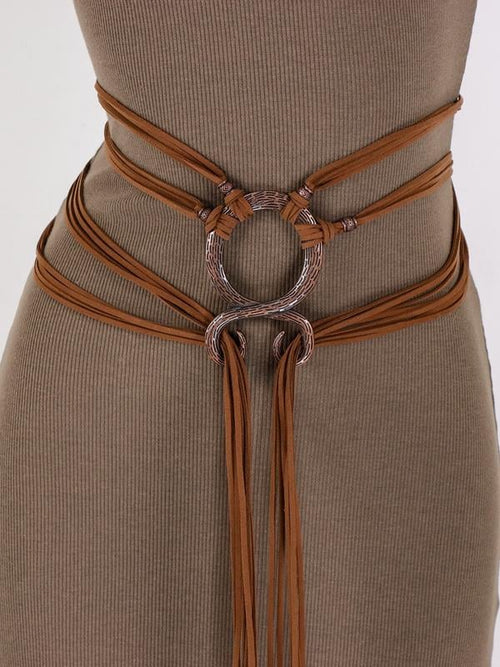 ❤️Medieval Viking Braided Leather Belt Set, with Ring Buckle & Tassel Decorations