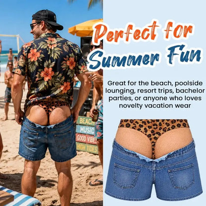 🔥LAST DAY 49% OFF - 😄Funny Leopard‐Print Fake Denim Swim Shorts | Novelty Illusion Beach Trunks