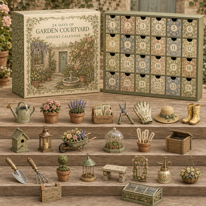 CHRISTMAS KICKOFF 49% OFF - 2026 Days of Garden Courtyard Blind Box - 24-Day Festive Countdown, Garden Themed Collectible Miniatures Blind Box - Gift For Garden Lovers