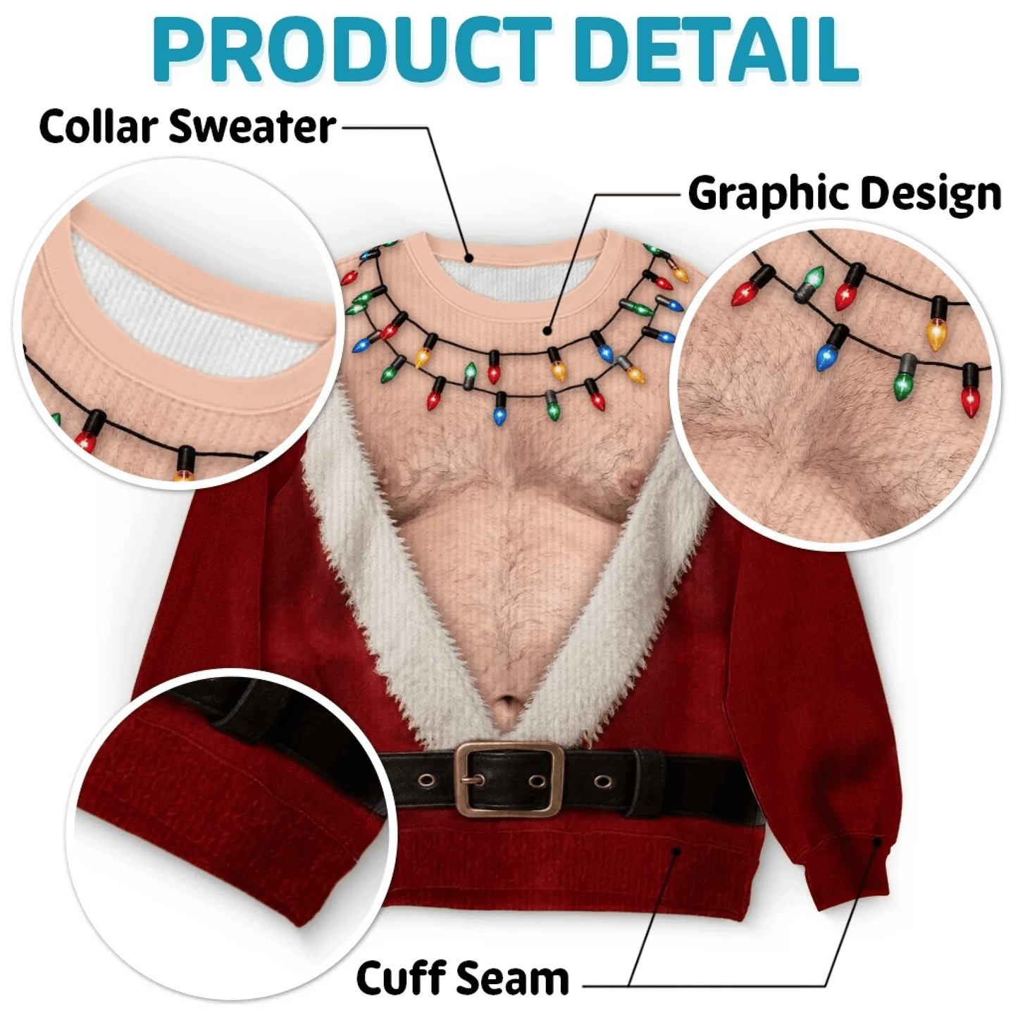 A unique, funny ‘naughty’ jumper – a personalised Christmas or birthday present for your husband, son, grandson, brother, grandad, dad or yourself – ‘Father Christmas is showing off his abs today’