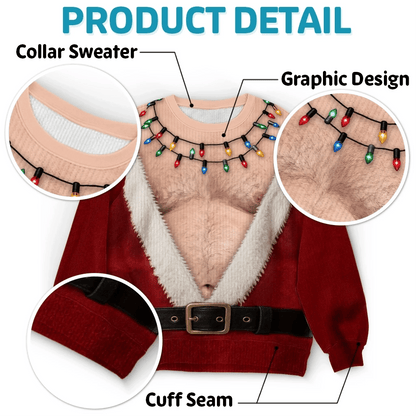 A unique, funny ‘naughty’ jumper – a personalised Christmas or birthday present for your husband, son, grandson, brother, grandad, dad or yourself – ‘Father Christmas is showing off his abs today’