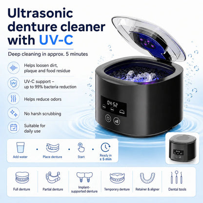 🦷 Denture Dome Ultrasonic UV-C Cleaner – For a fresher, cleaner denture in just 5 minutes