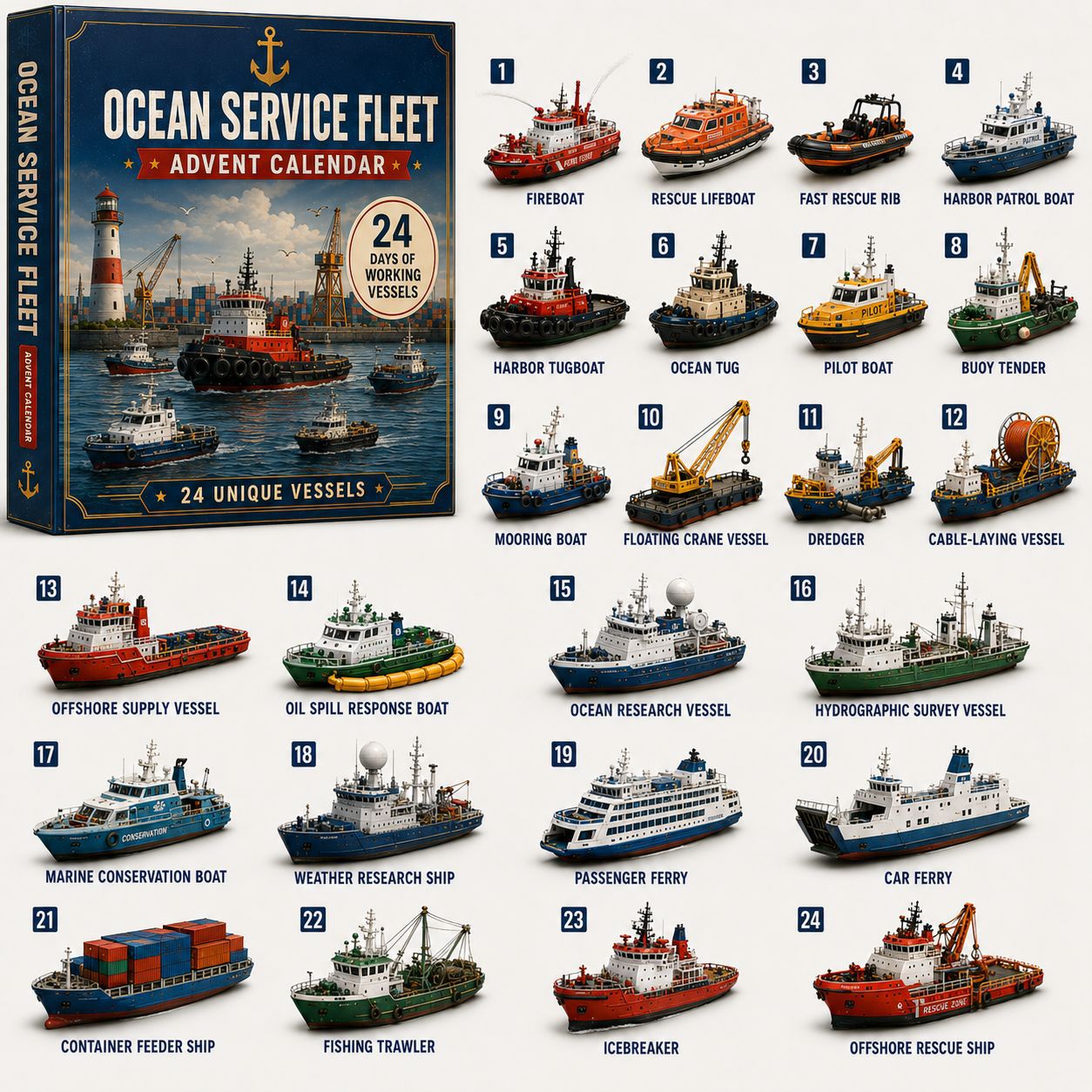 CHRISTMAS KICKOFF: 48% OFF – 2026 Ocean Service Fleet Advent Calendar – 24 Days of Maritime Mission Surprises, Ship Collectible Blind Box – Gift for Ocean Lovers