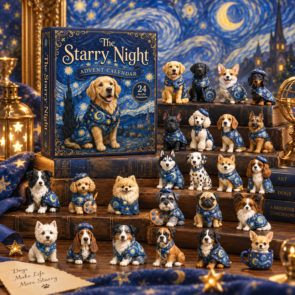 CHRISTMAS KICKOFF: 48% OFF – 2026 Starry Night Dogs Advent Calendar – 24 Artistic Dog Ornaments, Dreamy Christmas Collectible Blind Box