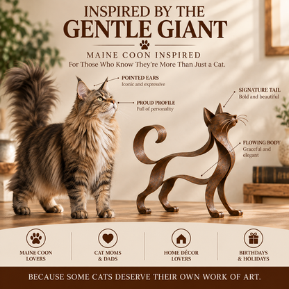 Maine Coon Inspired Metal Cat Sculpture