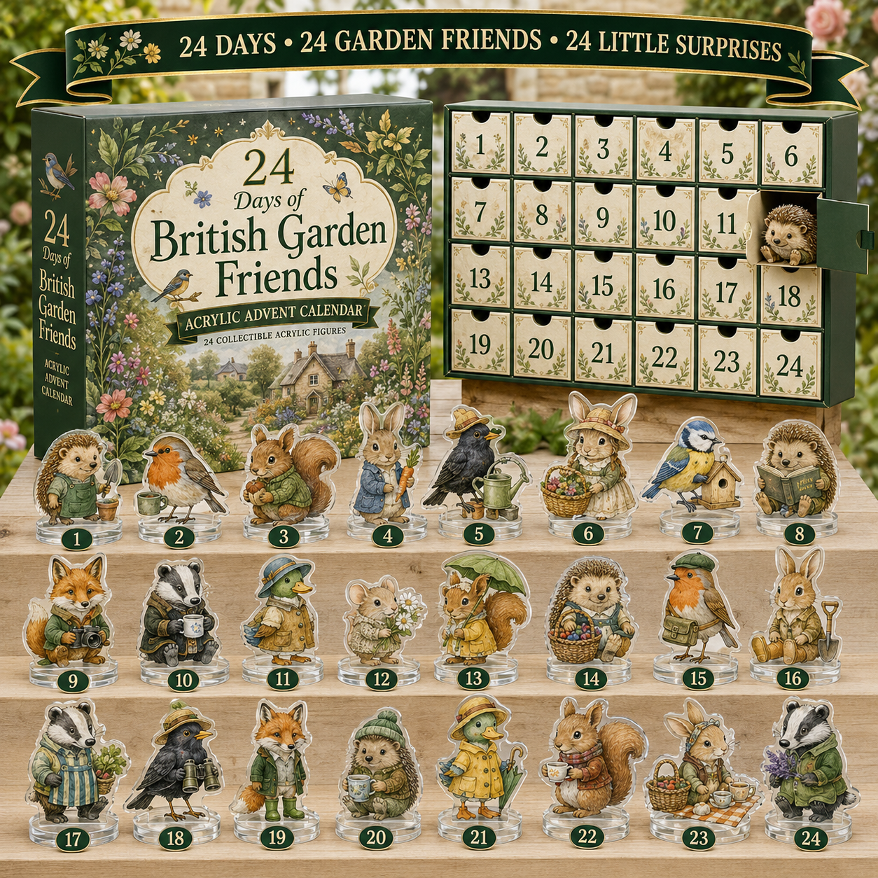 🌿 Last Day 49% OFF – British Garden Friends 24-Day Surprise Calendar 2026 | 24 Unique Acrylic Wildlife Collectibles & Garden Adventures 🎁