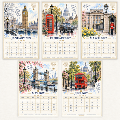 Fall in love with London all year round with this stunning 2027 London Landmarks Watercolour Sketch Calendar!