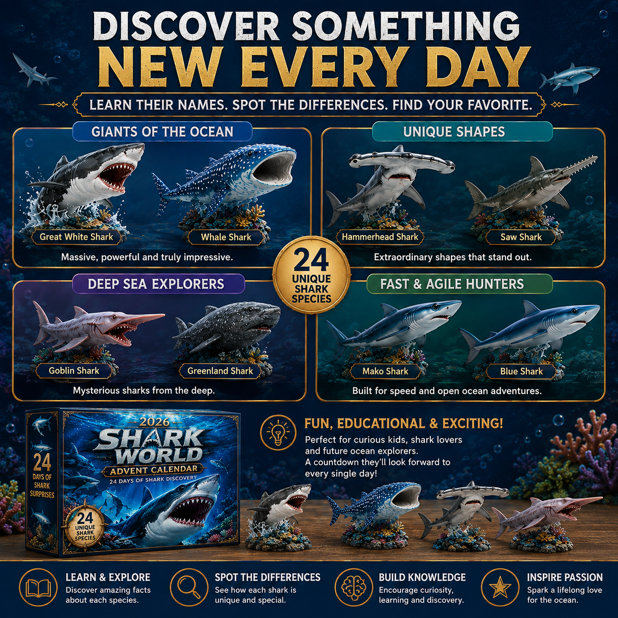 🔥49% Off Today Only-🦈 2026 Shark World Advent Calendar