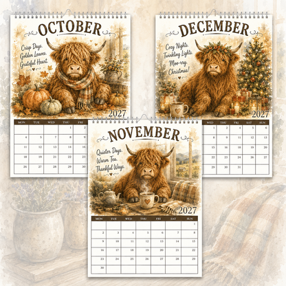 2027 Highland Cow Life Calendar｜A4 Hanging Calendar