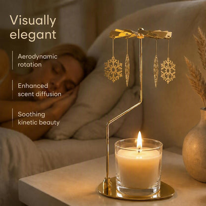 Rotating candle holder for scented candles with triangular tray