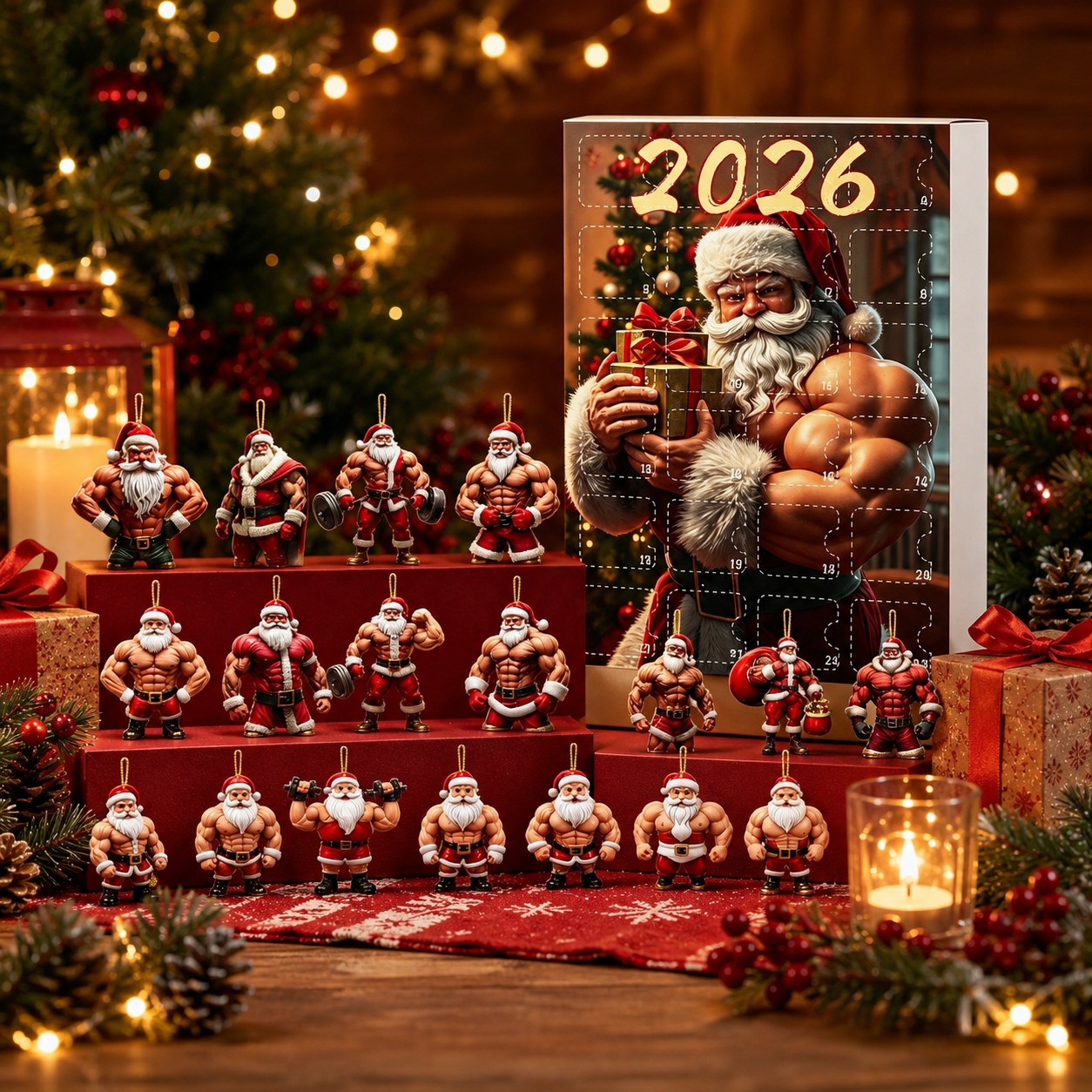 CHRISTMAS KICKOFF: 48% OFF – 2026 Muscle Santa Advent Calendar – 24 Days of Strong Santa Surprises, Funny Christmas Collectible Blind Box