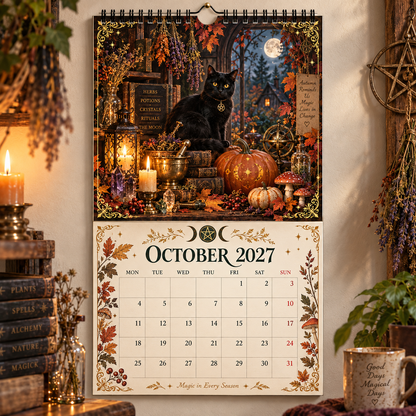 Witch’s Arcanum 2027 Wall Calendar – 12-Month Witchy Art Calendar with Black Cats, Herbs, Crystals & Seasonal Magic