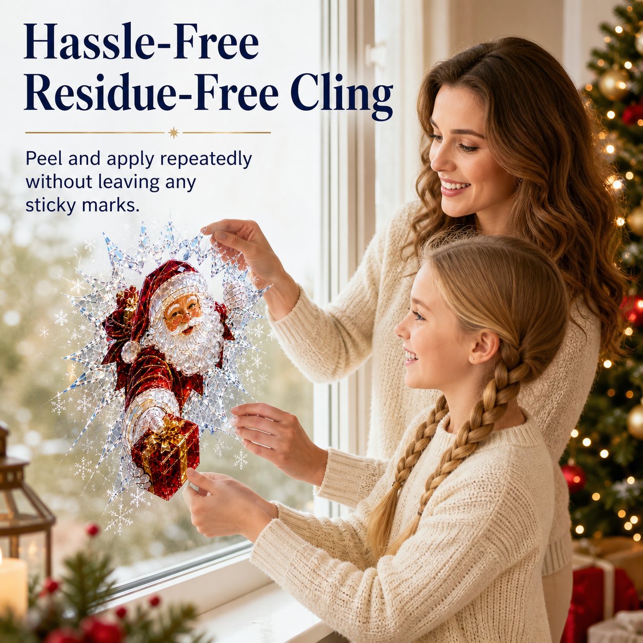 3D crystal Christmas window stickers – Reusable, festive glass decorations