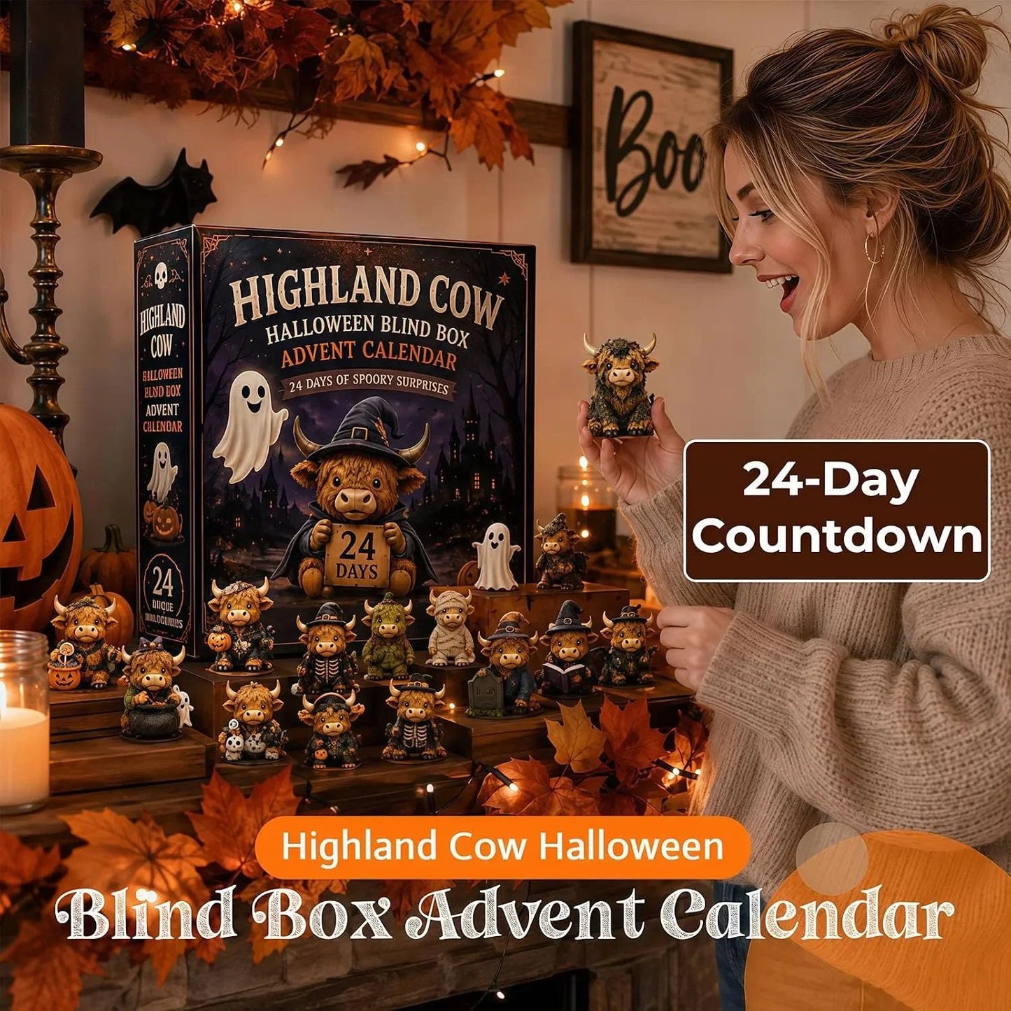 🎅 2026 Christmas Gift  49% Off--🐮2026 Highland Cow Halloween Countdown Calendar