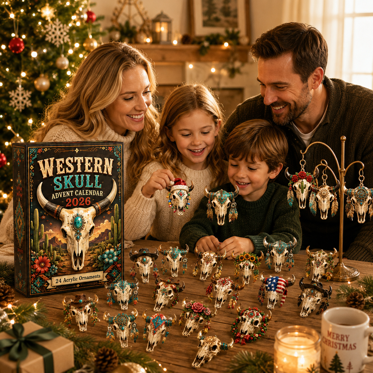 CHRISTMAS KICKOFF 49% OFF - 2026 Western Skull Blind Box - 24‑Day Festive Countdown, Western Skull Acrylic Ornaments Blind Box - Gift For Western Style Lovers