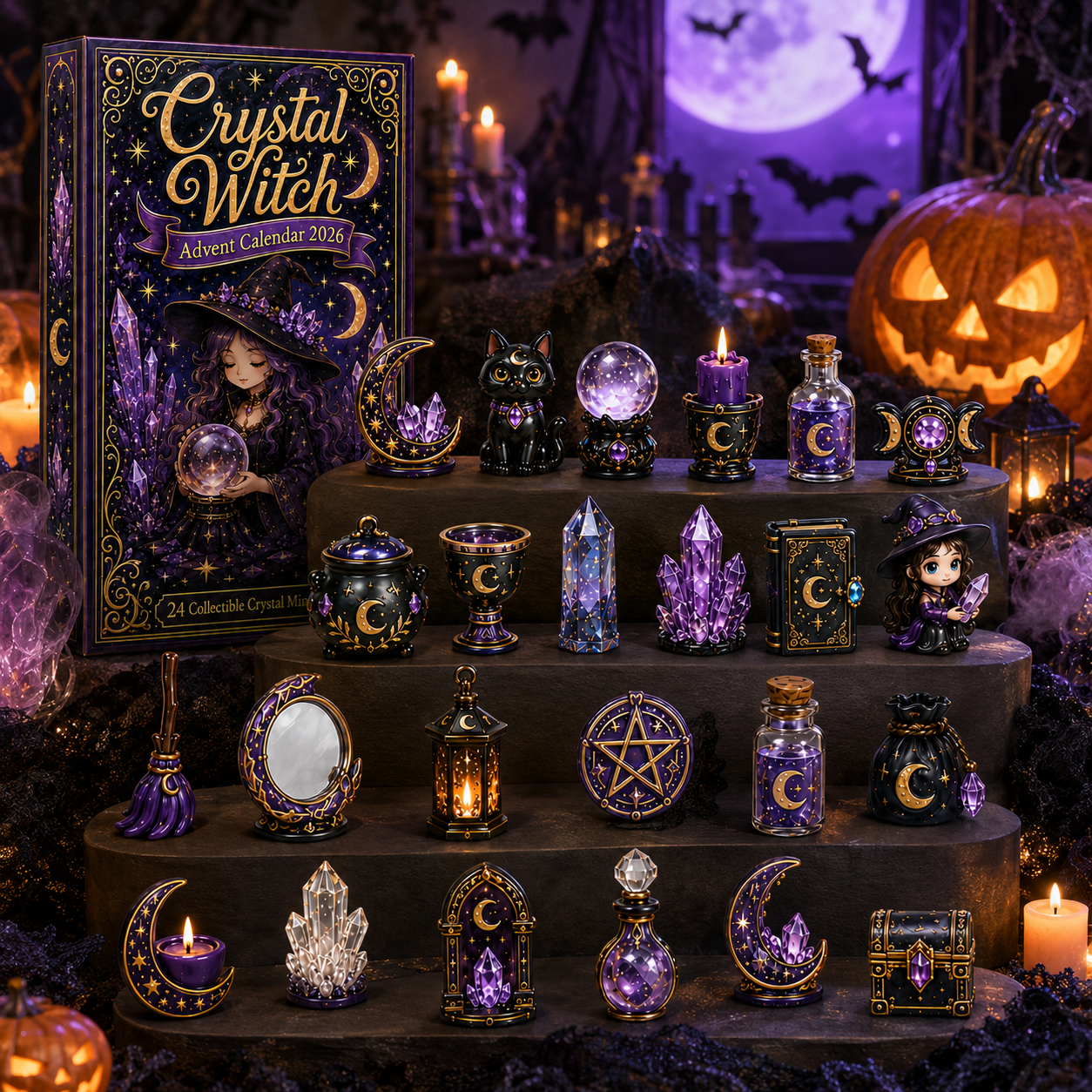 Crystal Witch Advent Calendar 2027 – 24 Days of Magical Crystal Miniatures, Mystical Witchy Collectibles & Enchanting Gifts for Fantasy Lovers, Acrylic Charms Blind Box