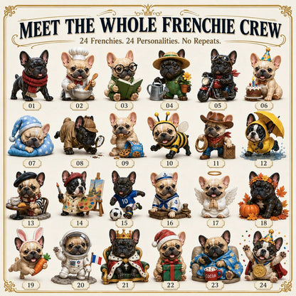 Meet the whole Frenchie crew — all 24 unique advent calendar figurines overview