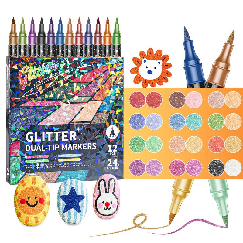 🏆 Last Day Special Price £9.99! 🎨Glitter Effect Brush Markers🥇(🌈24-96 Colors | Smooth No Clog | No Bleed Through📝)