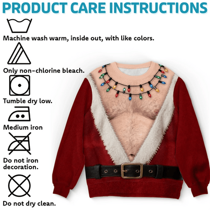A unique, funny ‘naughty’ jumper – a personalised Christmas or birthday present for your husband, son, grandson, brother, grandad, dad or yourself – ‘Father Christmas is showing off his abs today’