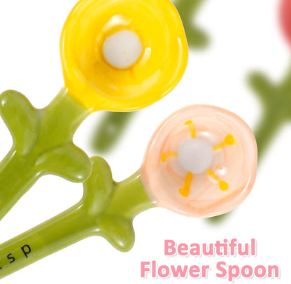 Cute Flower Ceramic Measuring Spoon Set With Storage Pot