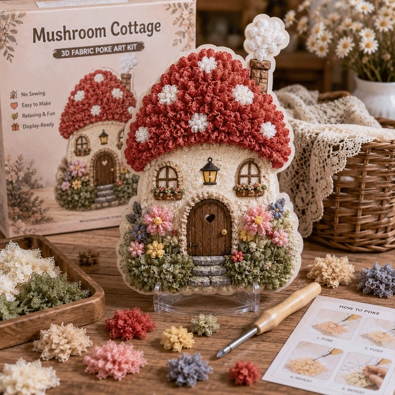 🔥Last Day 48% OFF - ✨🧘Relaxing & Beginner-Friendly-✨Whimsical Village 3D Fabric Poke Art Kit