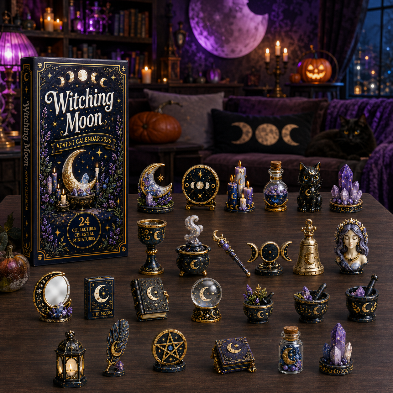 Witching Moon Advent Calendar 2027 – 24 Days of Celestial Miniatures, Mystical Moon Collectibles & Magical Gifts for Witchy Decor Lovers, Acrylic Charms Blind Box