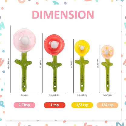 Cute Flower Ceramic Measuring Spoon Set With Storage Pot