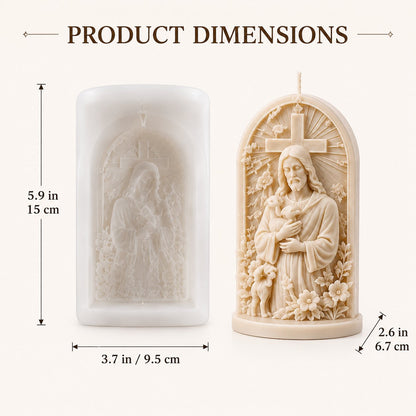⏳ Last Day 49% OFF – ✝️ 2-Piece Good Shepherd Jesus 3D Candle Mold Set | Sculpted Cross, Lamb & Floral Relief for Faith-Inspired Handmade Candles 🕯️✨