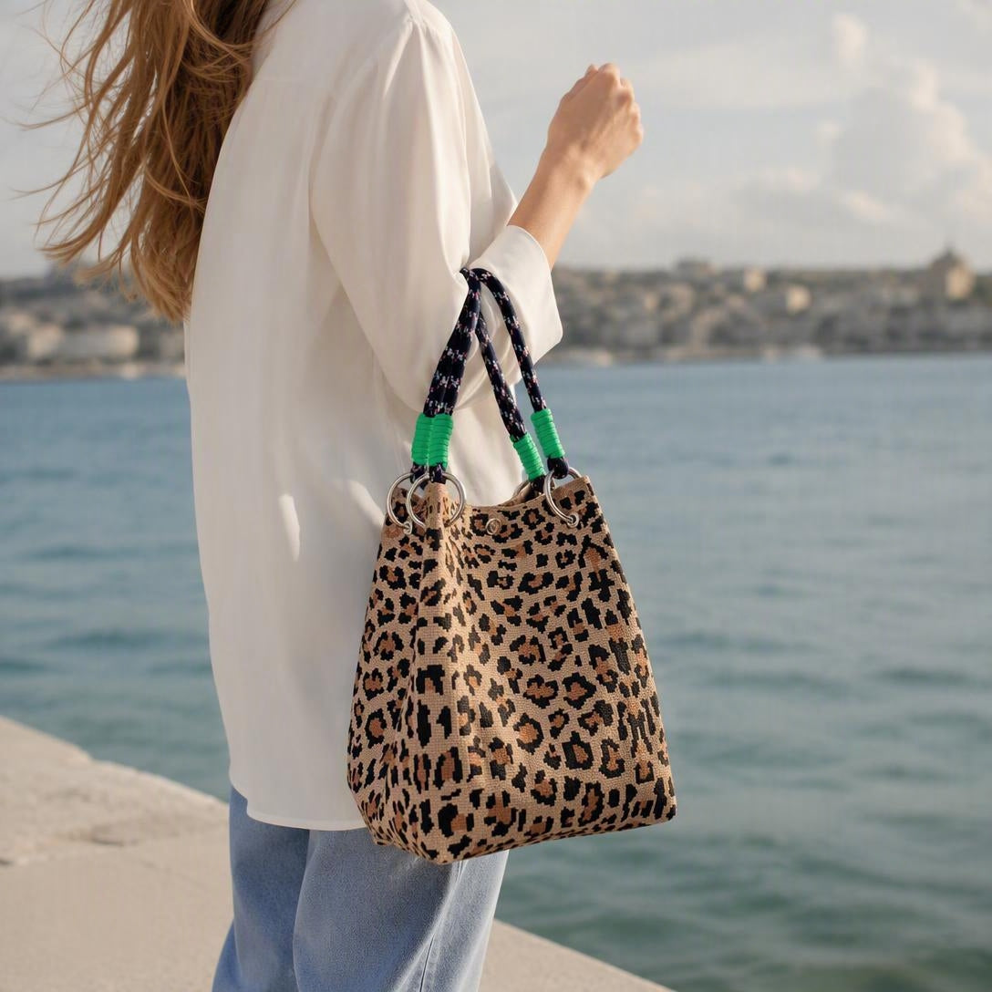 🏆👜 Limited-Time Sale: 50% OFF 🌴 Boho Leopard Woven Tote Bag | Stylish Daily Handbag