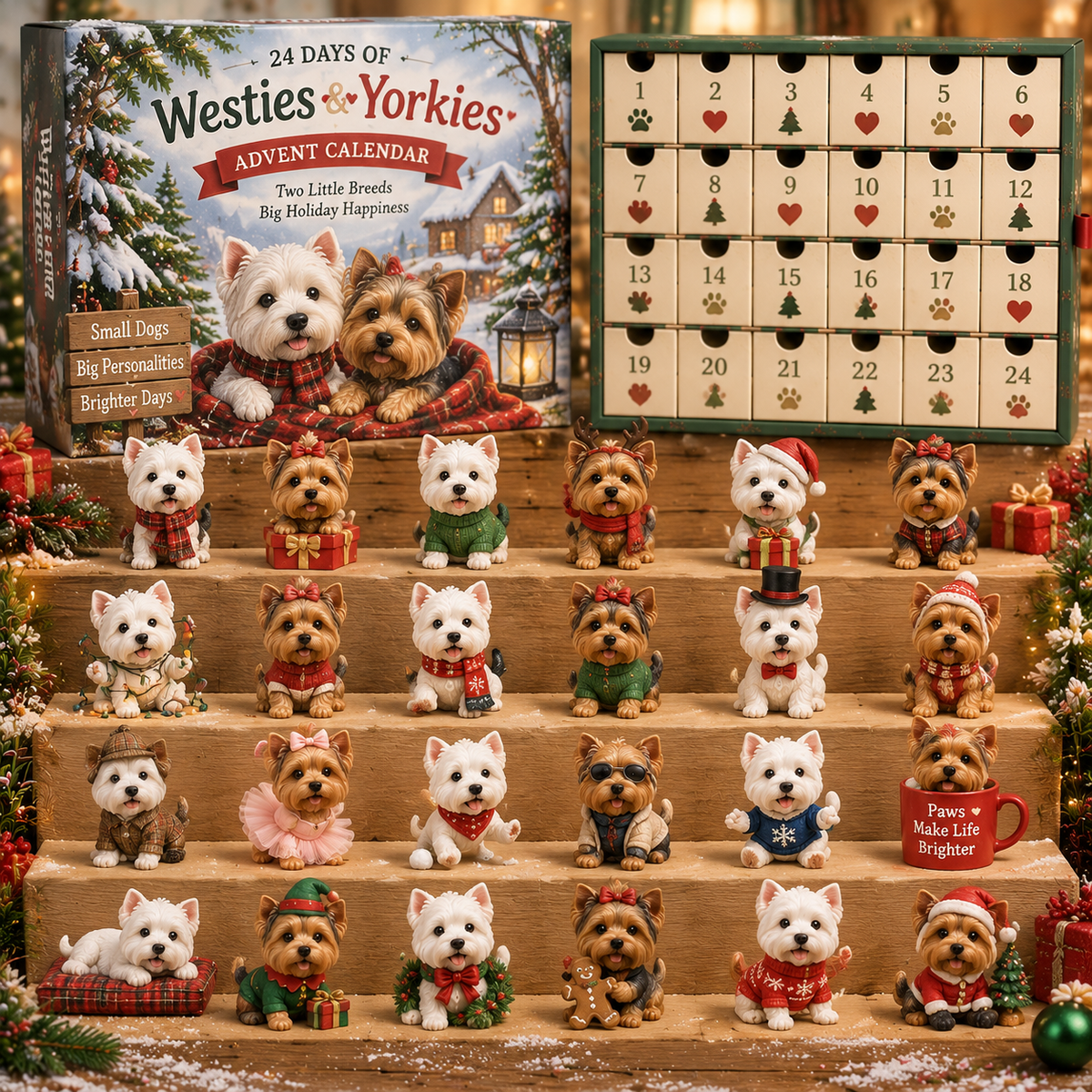 CHRISTMAS KICKOFF 49% OFF - 2026 Days of Westies & Yorkies Blind Box - 24‑Day Festive Countdown, Westie‑Yorkie Themed Collectible Miniatures Blind Box - Gift For Dog Lovers
