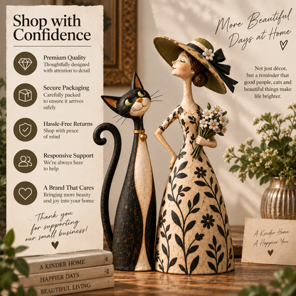Whimsical Lady & Cat Figurine Set – Vintage-Inspired Home Decor for Cat Lovers