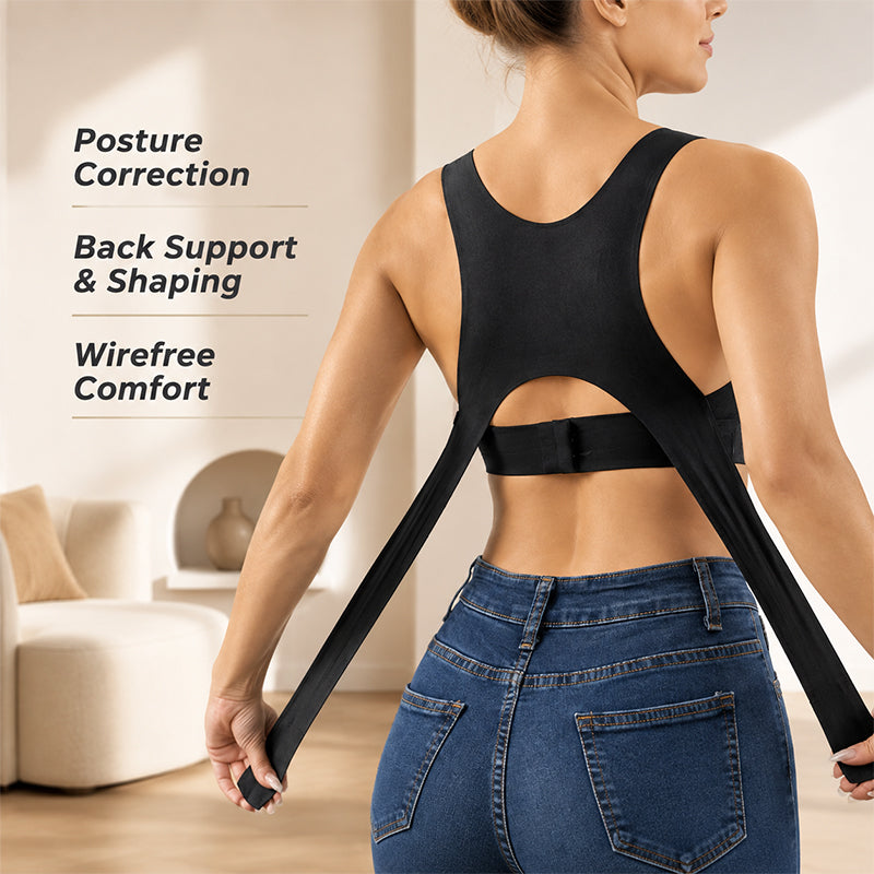 🧘 Dames sportbeha voor houdingcorrectie, gladde rug, draadloos met voorste sluiting ✨