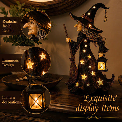 Starlight Witch Night Light Figurine | Halloween Witch Ornament with Warm LED Lights