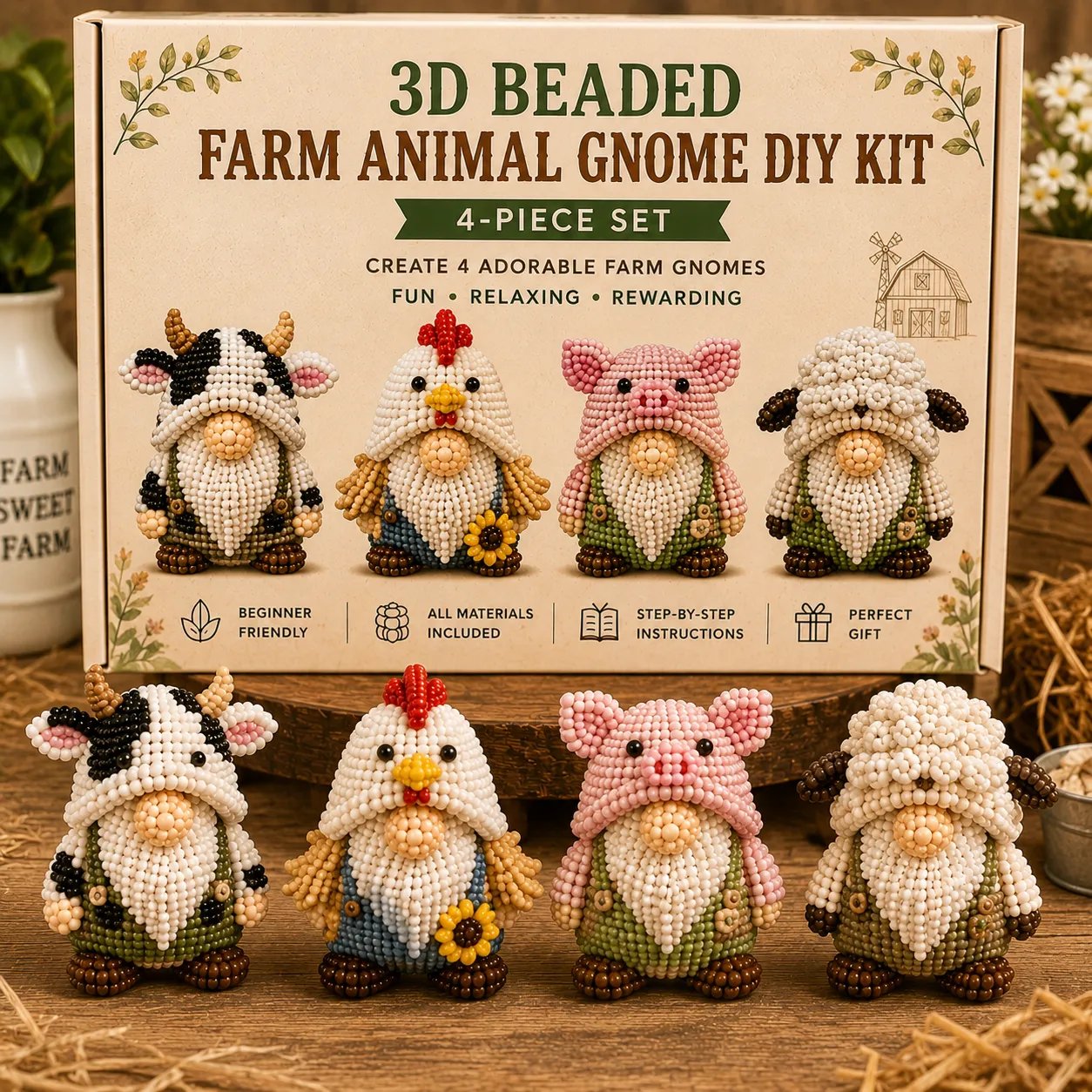 3D Beaded Gnome DIY Bead Kit – 8 Adorable Handmade Gnome Designs Craft Set