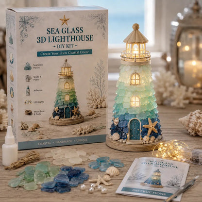 💥 LAST DAY 49% OFF - 💙 DIY Sea Glass Lighthouse Kit – Light-Up Coastal Craft & Handmade Home Decor