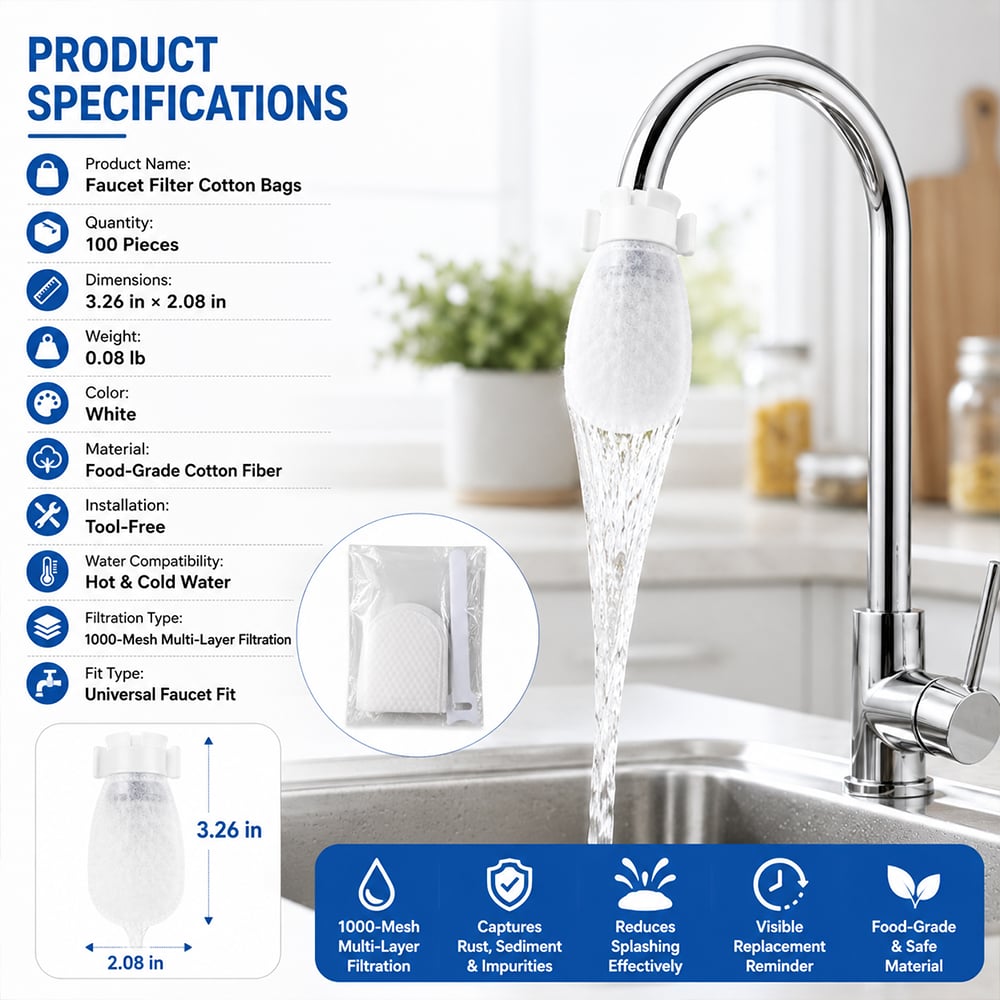 Faucet Filter Cotton Bags - Universal, 200 PCS Splash-Proof Faucet Filter Set🌟