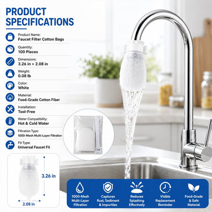 Faucet Filter Cotton Bags - Universal, 200 PCS Splash-Proof Faucet Filter Set🌟