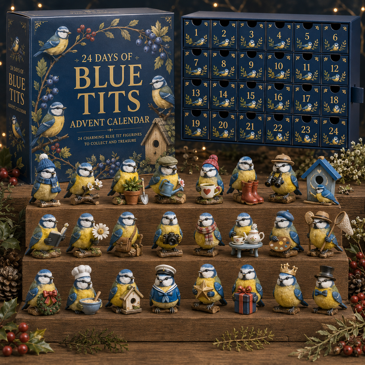CHRISTMAS KICKOFF 49% OFF - 2026 Days of Blue Tits Blind Box - 24-Day Festive Countdown, Blue Tits Themed Collectible Miniatures Blind Box - Gift For Bird Lovers