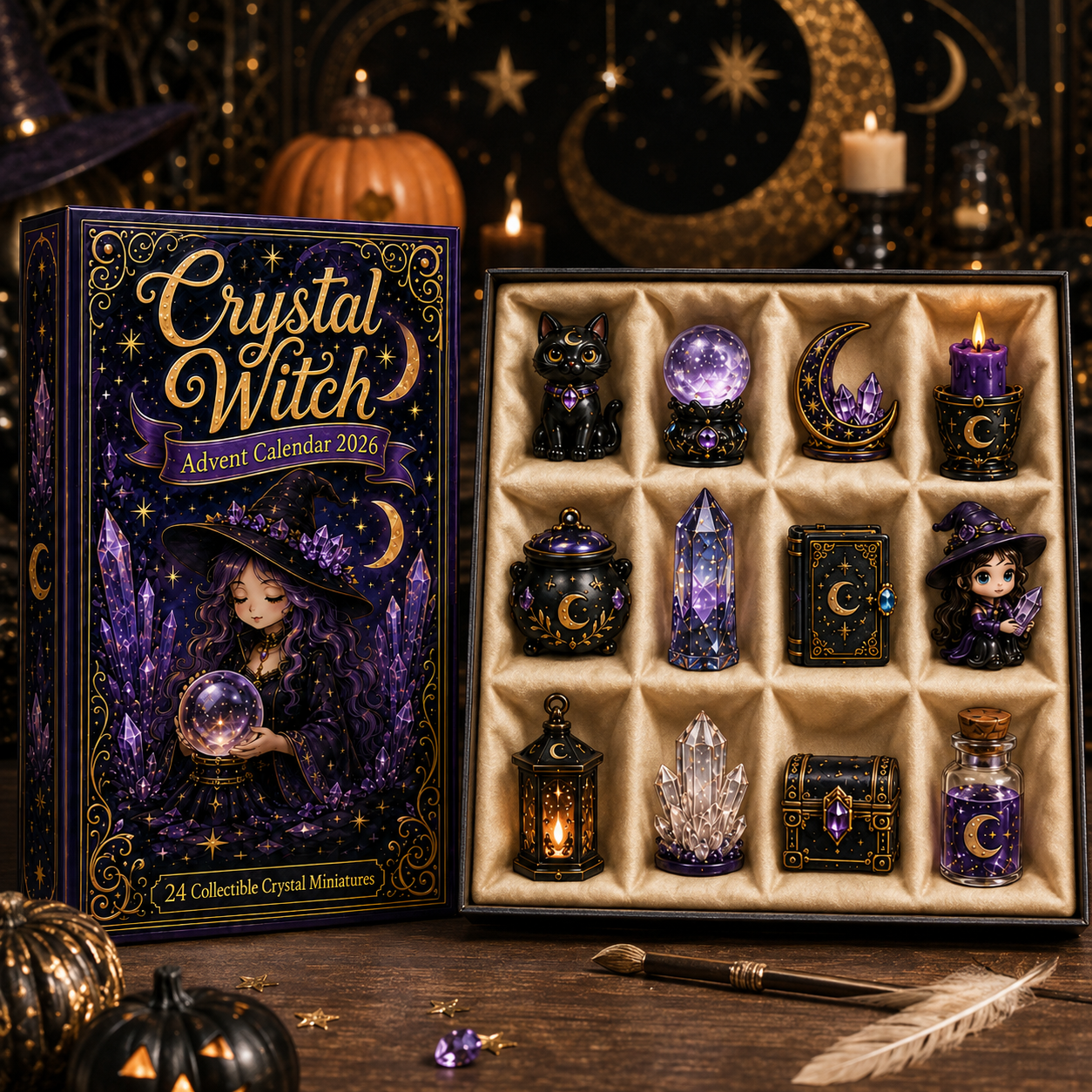 Crystal Witch Advent Calendar 2027 – 24 Days of Magical Crystal Miniatures, Mystical Witchy Collectibles & Enchanting Gifts for Fantasy Lovers, Acrylic Charms Blind Box