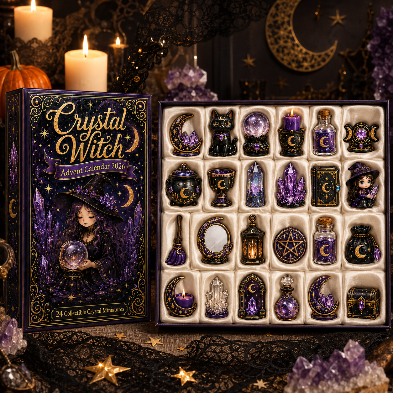 Crystal Witch Advent Calendar 2027 – 24 Days of Magical Crystal Miniatures, Mystical Witchy Collectibles & Enchanting Gifts for Fantasy Lovers, Acrylic Charms Blind Box