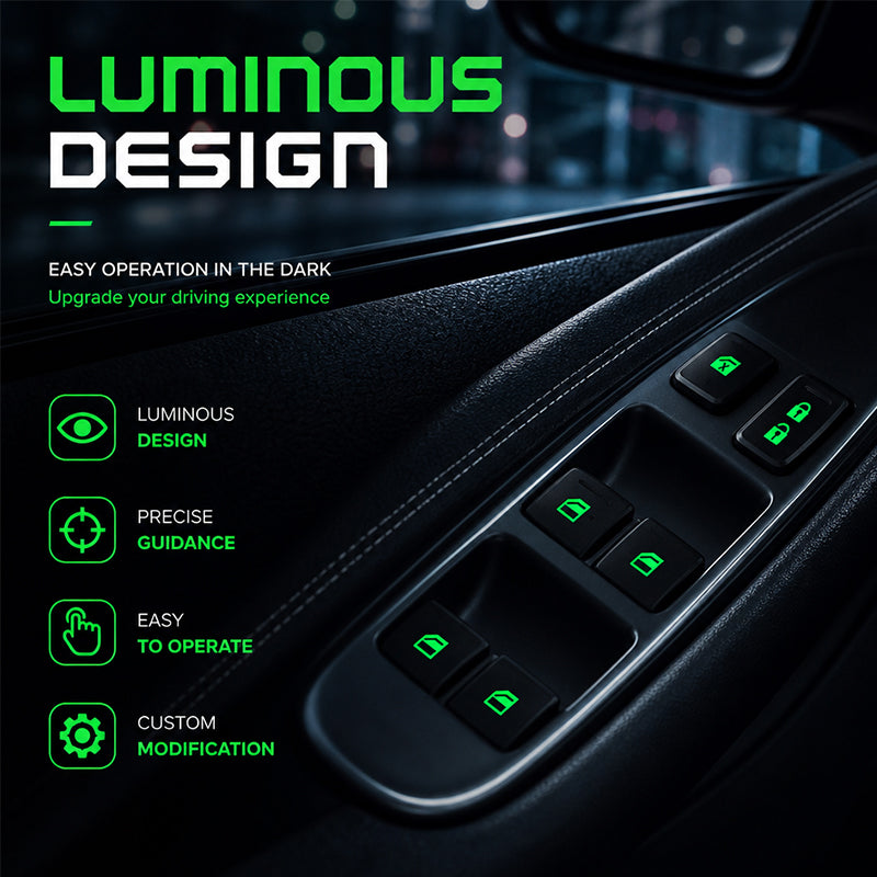 ✨💡Car Window Lift Switch Luminous Stickers - Colorful Night Glow Warning Button Decal