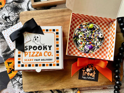👻Halloween Cookie Packaging Kit – Spooky Pizza Cookie Boxes with Clear Heat Seal Bags, Perfect Gift Packaging for Homemade Halloween Treats 🍪😋