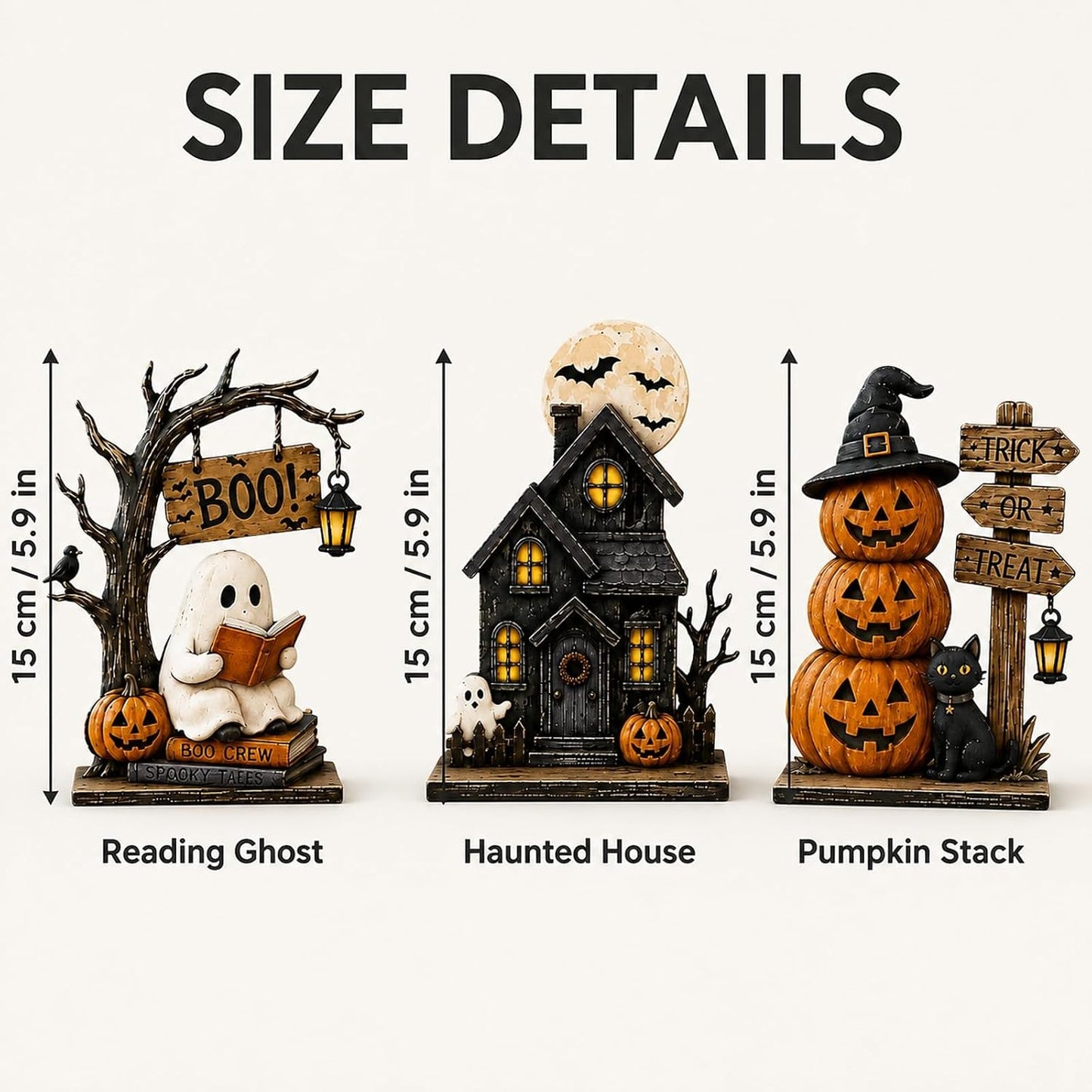 🎃 3-Piece Halloween Tabletop Decor Set – Spooky Centerpiece Collection