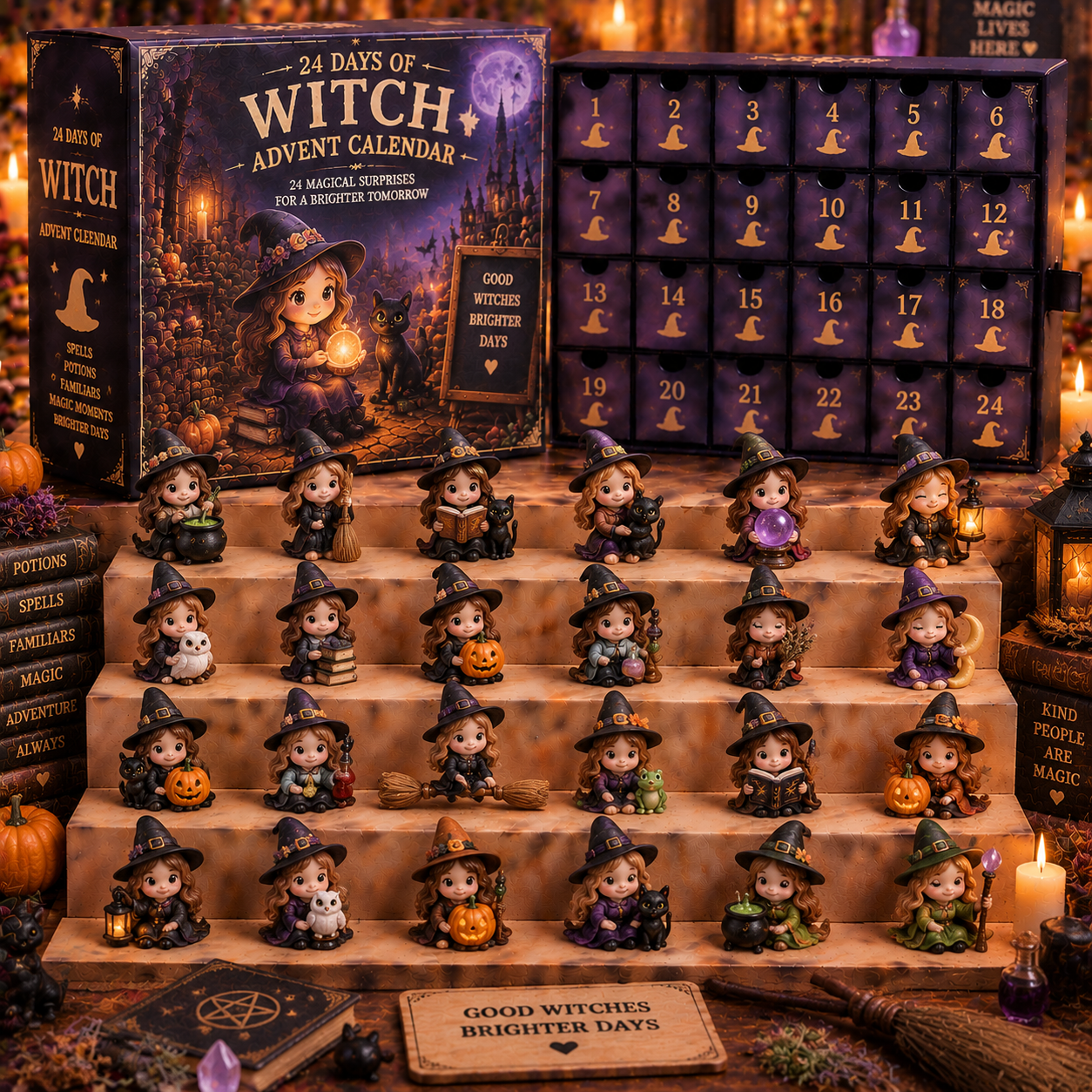 CHRISTMAS KICKOFF 49% OFF - 2026 Days of Witch Blind Box - 24‑Day Festive Countdown, Witch Themed Collectible Miniatures Blind Box - Gift For Spooky‑Cute Collectors