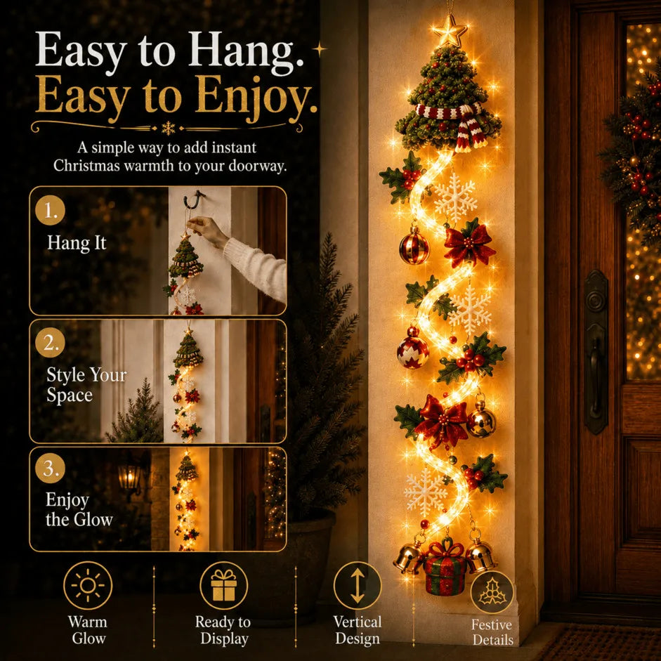 🎄Glowing Christmas Door Hanger – Light-Up Vertical Holiday Decor with Festive Designs